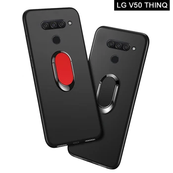 LG V50 ThinQ Atveju prabanga 6.4 colių Minkšto Juodo plastiko, Metalo Piršto Žiedą Dangtelis LG V50 ThinQ 5G LMV500EM Atvejais
