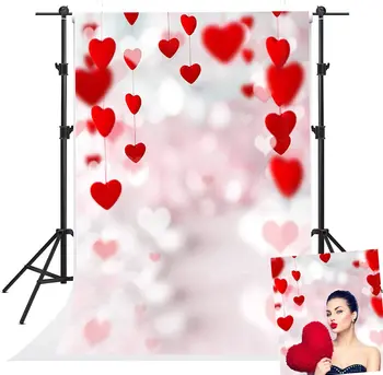 Valentino Dieną Backdrops už Photoshoot Raudona Loveheart Bokeh Foto Tapetai Atostogų Šalis Kūdikis ar PortraitBackground Studija