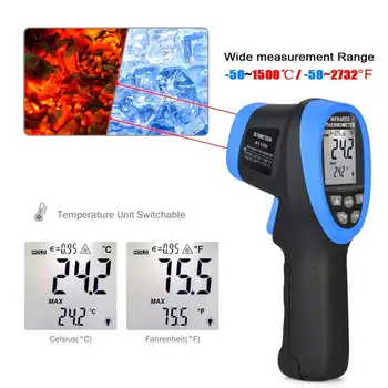 BT-1500 Skaitmeninis ir SPINDULIŲ Termometras Ginklą 30:1High Temp Infraraudonųjų spindulių Termometras Skaitmeninis ir SPINDULIŲ Temperatūros Matuoklis, Pramoninės VĖDINIMO Forge