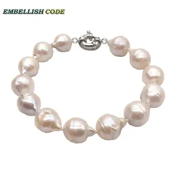 Normalaus dydžio baltos spalvos baroko perlų Apyrankė audinių nucleated liepsnos kamuolys kriaušės formos gėlavandenių perlų ypatinga panele