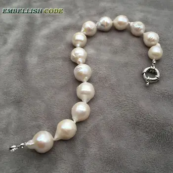 Normalaus dydžio baltos spalvos baroko perlų Apyrankė audinių nucleated liepsnos kamuolys kriaušės formos gėlavandenių perlų ypatinga panele