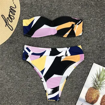 2019 Naują Stiliaus Aukšto Juosmens Stebėjimo Spausdinti Moterų Vasaros Maudymosi Kostiumėliai, Geometrinis Spausdinti Bikini Maudymosi Kostiumas Swimsuit