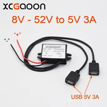 XCGaoon Dual 2 USB DC-DC Automobilinis Keitiklis Modulis Kabelio įvestis: DC 12V 24V 48V Į USB Išėjimas 5V 3A 15W Maitinimo Adapteris