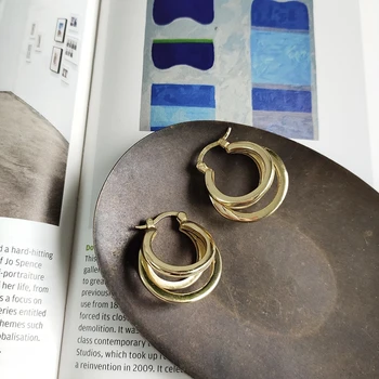 LouLeur 925 sterlingas sidabro tris ratas auskarai aukso kūrybos temperamentas tekstūros elegantiškas moterų auskarai ir madingi papuošalai