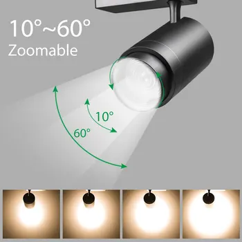 Sekti Lempa Zoomable 12W/20W/30W Reguliuojamas Spindulio Kampas COB LED Geležinkelių Drabužiai, Batai, Parduotuvė, Parodų Galerija Vietoje Šviesos Žibintai