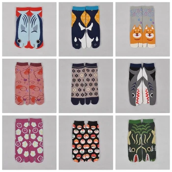 Multi-Color Unisex Sandalas Trumpas Kojines Ponios Medvilnės Samurajus Split Toe Kojinės Kimono Flip Flop Karpis Modelis 1 Pora XLZ9473