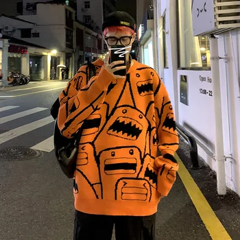 ZAZOMDE Vyrų Puloveriai Megztinis Rudens-Žiemos Vyrų Japonija Korėja Streetwear Jaunimo Mados Atsitiktinis Hip-Hop Pora Mezgimo Megztinis