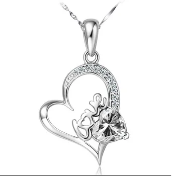 925 sterlingas sidabro romantiškos meilės širdis blizga kristalų ponios'pendant kaklo papuošalai moterų trumpų grandinių dovana moterims