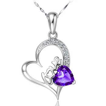 925 sterlingas sidabro romantiškos meilės širdis blizga kristalų ponios'pendant kaklo papuošalai moterų trumpų grandinių dovana moterims