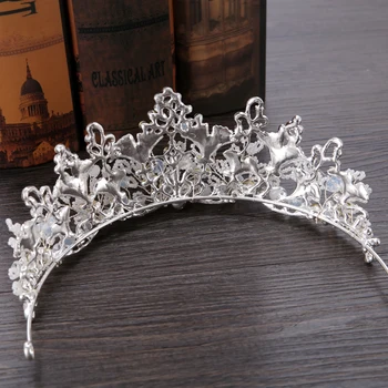 Sidabro Spalvos Nuotaka Crystal Crown Plaukų Papuošalai, Rankų darbo Pearl Cirkonio Karalienė Vestuvių tiara Plaukų Aksesuarai HG222