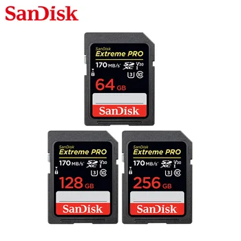 Originalios SanDisk SD Extreme Pro 170MB/s SD Kortelę 64GB 128GB 256 GB Sandisk Atminties Kortelė U3 V30 Flash Kortelė 4k/HD Kamera