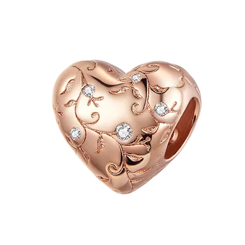 Bamoer Europos Modelius Širdies Karoliukai Žavesio Sidabras 925 Originalus Sielovados Retro Stiliaus Gėlių Papuošalai, Pakabukai 