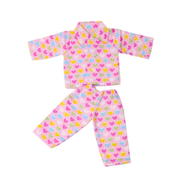 18 colių Mergaičių lėlės pižama Rožinė širdis spausdinti marškinėliai pižama + kelnės Amerikos naujas gimęs drabužiai, žaislai tinkami 43 cm kūdikio c414