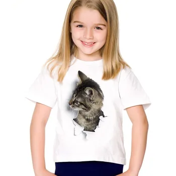 2020 VAIKIŠKI marškinėliai naujas Vasaros Mielas Vaikams, Prekės ženklo Drabužių Vaikams Mergina trumpomis Rankovėmis Spausdinti 3d Katė TShirts Viršūnes Baby Girl Drabužiai