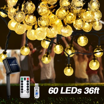 11M 60 LED Krištolo Rutulį Vandeniui LED Saulės String Lemputės Kalėdos, Kalėdos Lauko Atostogų Vestuvių Pasakų Žibintai Apdaila