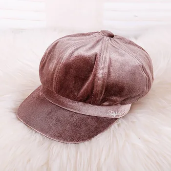 Limited edition beretė žiemos vientisos spalvos aštuoniakampis skrybėlę, šiltas, aksominis dailininko skrybėlę retro sutirštės kepurę su snapeliu