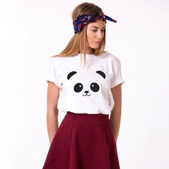Moteris Vaikai Viršuje Tee Pora Marškinėlius Mielas Panda Galvos Spausdinimo Šeimos Atitikimo marškinėliai Medvilnės Vyras