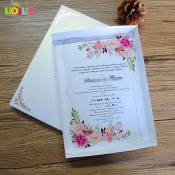 50pcs populiarus vestuvių akrilo pakvietimo gėlių dizaino modelis nemokamai spausdinimo vestuvių kvietimai su pigiai