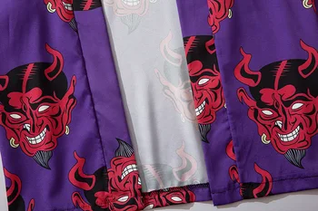Japonijos Demonas Spausdinti Moterų Harajuku Megztinis Kimono Vasarą Laisvi Marškinėliai Topai Atsitiktinis Žmogus Kimonos Kailis Yukata Skraiste