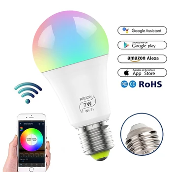 7W Smart Lemputės Ampulä-E27 Rgb Led Rgb WiFi Nr. Stebulės Reikia Dirbti Su Alexa / 