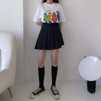 3 spalvos S-L 2019 m. vasaros Aukšto Juosmens Šortai, Sijonai Moterų korėjos preppy stiliaus mergina mokykloje vientisos spalvos moteriški Šortai (X252)