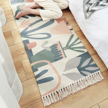 Šiaurės šalių modelio, rankomis austi grindų kilimėlis kutas medvilnės ilgai juostelės kilimėlių miegamojo puošmena neslidus naktiniai naudingasis plotas kilimas namų dekoro