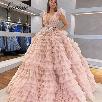 Rožinė Reljefiniai Prom Dresses 2020 Turkijos Inscenizacija Pakopų Šalis Suknelė Užsakymą Dubajus Giliai V Kaklo Šalis, Chalatai Chalatas De Soiree