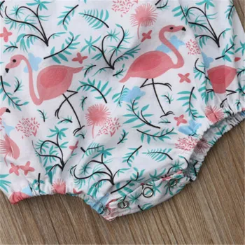 2019 Bamblys Naujagimis Vaikas Baby Girl Flamingo Bodysuit Jumpsuit Rankovių Mielas Medvilnės Lankelis Backless, Komplektai, Kostiumai, Drabužiai
