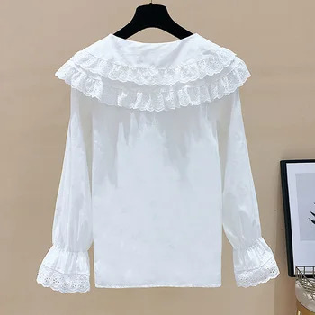 Vangull Moterų pavasario palaidinė 2020 m. balti marškiniai ilgomis rankovėmis medvilnės moterų viršūnes ir nėrinių palaidinės priežastinis moterų marškinėliai mados blusas