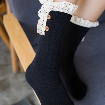 [EIOISAPRA]Nauji Karšto pardavimo Mygtuką Nėrinių Kojinės Moterims Kojų Šildytuvus Megzti Rudens/Žiemos Batai Kojinės Rankogaliai Mados Kojos Ponios 
