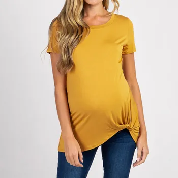 Moterų Motinystės Marškinėlius trumpomis Rankovėmis Įgulos Kaklo Kaklaraištis Nėštumo T-Shirt Krūtimi Patogūs Drabužiai Ropa Premama Embarazadas