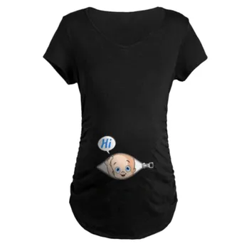 Motinystės drabužius trumpomis Rankovėmis nėščioms moterims, Krūtimi Animacinių filmų Print T-shirt Nėštumo Drabužiai Moterims Motinystės