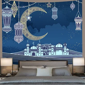 Simsant Ramadanas Kareem Siuvinėjimas Aukso Musulmonų Mėnulio Žibintų Sienos Kabo Gobelenai Gyvenimo Kambario, Miegamasis Namų DormDecor