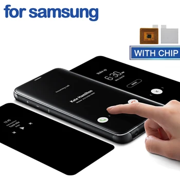Smart Chip Veidrodis Atveju, Samsung Galaxy S10 S8 S9 Plus Flip Oda Atveju Padengti Samsung Note 8 9 10 S8 S9 S10 S20 S7 6 Kraštas