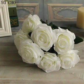 Dirbtinių rožių žiedai, vestuvių bijūnas lapų šilkas nuotakos puokštės vestuvių netikrą gėlių nekilnojamojo touch dekoratyvinių gėlių Namų Dekoro