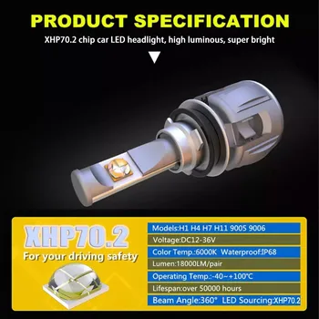 KRY XHP70 2-os Kartos H7 Canbus LED Lemputes H4 LED Healight H8, H11 Led 9005 9006 HB4 HB3 Automobilių Žibintų Lempos 6000K Rūko Žibintai
