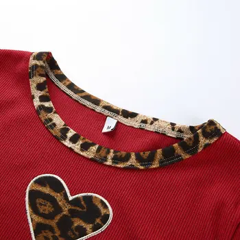 HIRIGIN Moterys Vasarą Leopardas Spausdinti Širdies Priekiniai Apkarpyti Viršūnes Apkarpytos Lady T Marškinėliai Trumpas Atsitiktinis Tee