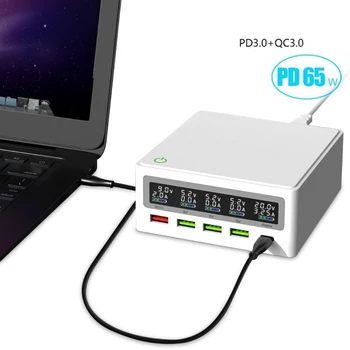 USB C C Tipo PD 65W Greitai, Įkrovimo Adapteris Skaitmeninis Ekranas 18W QC3.0 USB Šakotuvą, Įkroviklis Stotis Nešiojamas Mobiliojo Telefono, Tablet PC