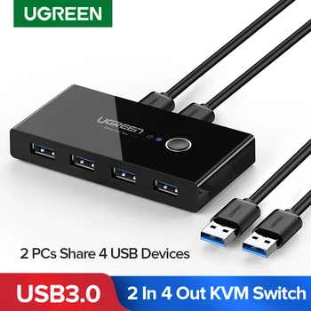UGREEN KVM Switch USB Jungiklis, USB 3.0-2.0 PC Nešiojamas 2 Kompiuteriai Bendrinimo 4 USB Įrenginių Periferinių Switcher Bendrinimo Klaviatūra