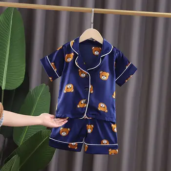 Berniukai, Mergaites, Vaikai Pajama Komplektai Animacinių filmų lokys trumpomis Rankovėmis T-Shirt Viršūnės Su Kelnes Bamblys Kūdikis Miega Drabužius Pijamas Sleepwear