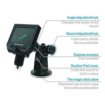 Skaitmeninis Elektroninis Mikroskopas 4.3 colių HD OLED 3.6 MP 1-600X didinamasis stiklas G600 Nešiojamas LCD 1080P ES Kištukas Pcb Plokštės Remontas